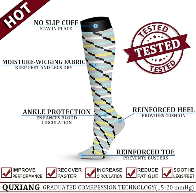 QUXIANG Copper Compression Socks for Women & Men Circulation (8 Pairs) - Best for Running Athletic Cycling - 15-20 mmHg