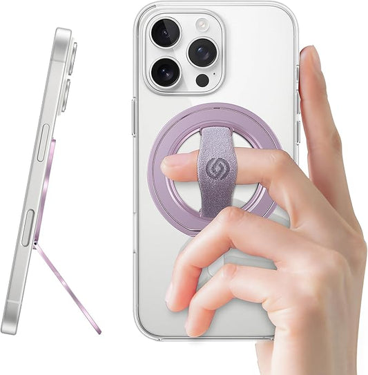 EWA MagOne 3rd Gen [Compatible with MagSafe] Phone Grip Stand with Finger Strap, Removable Magnetic Ring Holder Kickstand Loop for iPhone 16,15, 14, 13, 12 Series-(Purple)