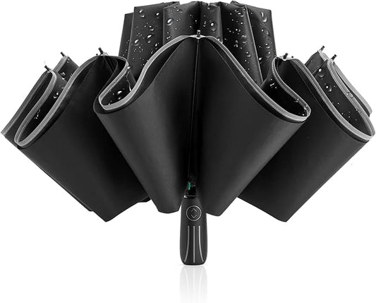G4Free 54 Inch Large Double Layer Inverted Umbrella, 12 Ribs Compact Windproof Automatic Folding Reverse Umbrella with Reflective Strip for rain