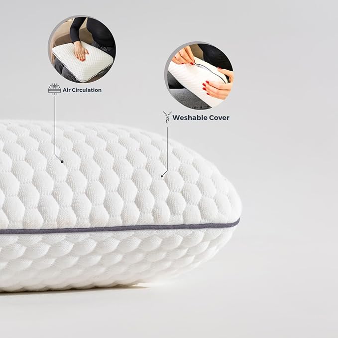 Memory Foam Travel Pillow with Washable Cover & Carry Bag – Compact, Soft & Breathable Neck Pillow for Airplane, Camping & Car (White- Without Spare Cover, 15.7x9.8x3.9 inches)