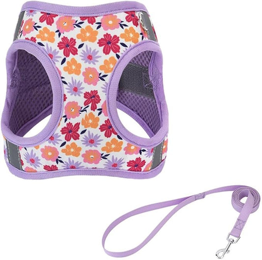 Step in Dog Harness and Leash Set, Flower Adjustable Easy Walk Puppy Harnesses, Soft Mesh No Pull Pet Vest Harness for Small Medium Dogs(Flower, M)