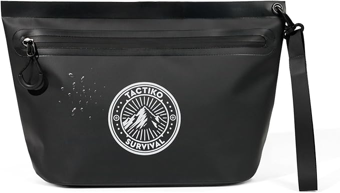 Tactiko 3L Water Resistant Pouch - Waterproof Material w/Splashproof Zipper - Hold All Zipper Bag for Storage, Toiletries, Travel, Beach, Cruise, Home (Black)