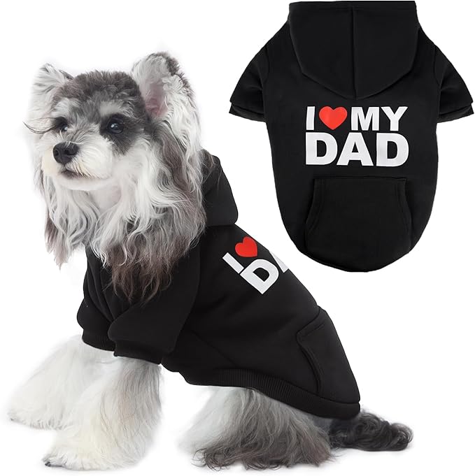 BAOBICUTE Dog Basic Hoodie Soft Dog Clothes Cold Weather Sweaters for Medium Large Dogs Cozy Fabric Warm Sweatshirt with Leash Hole (I Love My DAD, XS (Back: 10",Chest: 14.8"))