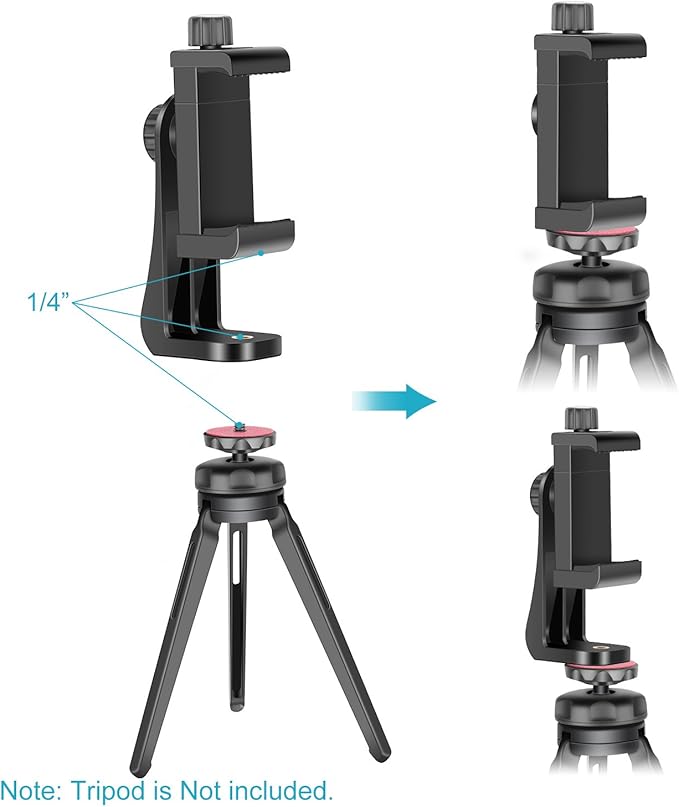 Neewer Smartphone Holder Phone Tripod Mount Compatible with iPhone 16 15 Pro Max Plus 14 13 12 Mini Samsung Galaxy S24 S23 Ultra, Cell Phone Clip Vertical Bracket Adapter for Tripod with 1/4" Screw