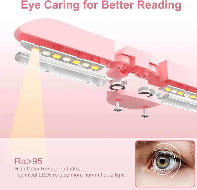 Vekkia 14 LED Rechargeable Book Light for Reading at Night, Eye-Care Reading Light for Books in Bed, 180° Adjustable, Clip on Lamp, 3 Color Temperatures, Lightweight, Present for Reader