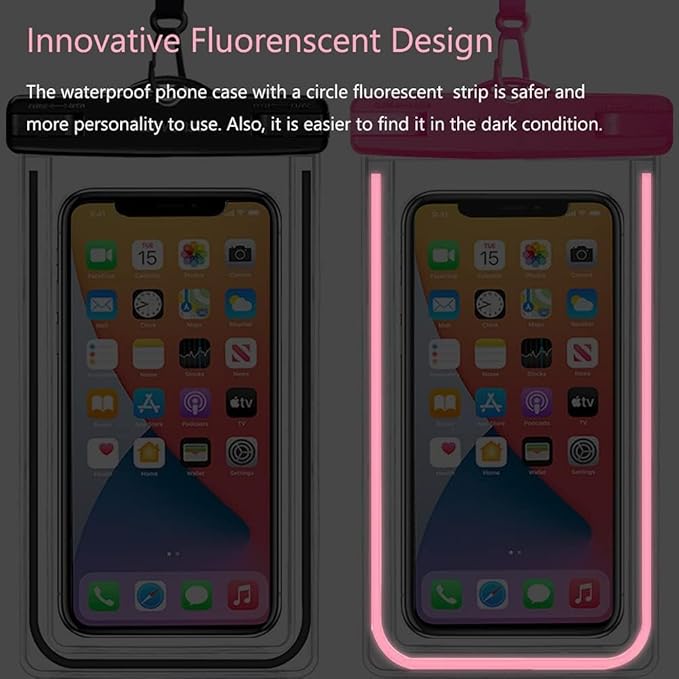 Waterproof Phone Pouch/Case, Water Proof Phone Pouch for iPhone & Samsung Galaxy, Universal Luminous IPX8 Phone Water Protector Pouch for Travel, Vacation, Beach, Cruise Essentials- 2 Pack