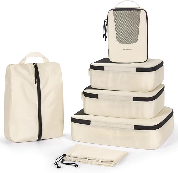 BAGSMART Compression Packing Cubes for Travel, 6 Set/5 Set/4 Set, Compression Suitcase Organizer Bags Set for Suitcases Travel Essentials, Lightweight Packing Organizers