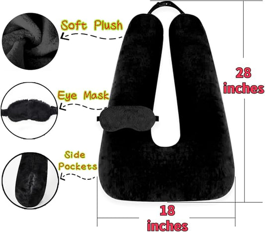 Sexysamba Travel Pillow with Sleep Mask Set Car Pillow Kids Travel Pillow for Sleeping U Shaped Car Seat Pillow Head Neck Body Support for Kids and Adults Road Trip Accessories,Black
