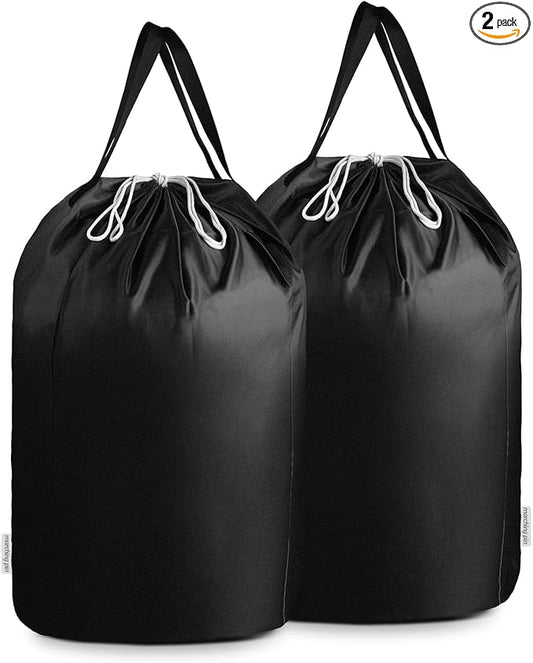 MCleanPin Washable Laundry Bags with Handles,140L Dirty Clothes Storage Bag for College Dorm or Travel, Laundry Liner Fit Most Laundry Hamper or Basket,2 Pack (Classic Black)