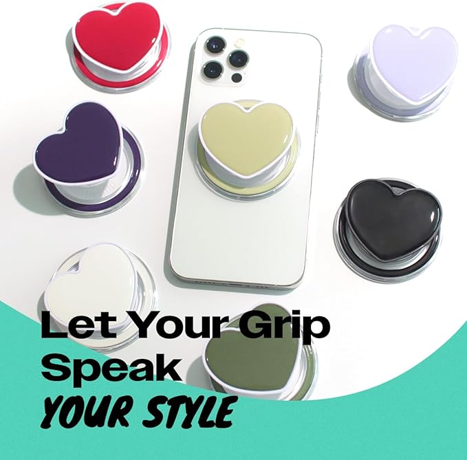 OnTheGrip Cute Solid Macaron Color Heart Shape Collapsible Mobile Phone Grip Stand Holder for Smartphone Tablet Cell Phone Accessory (Ocean Green)