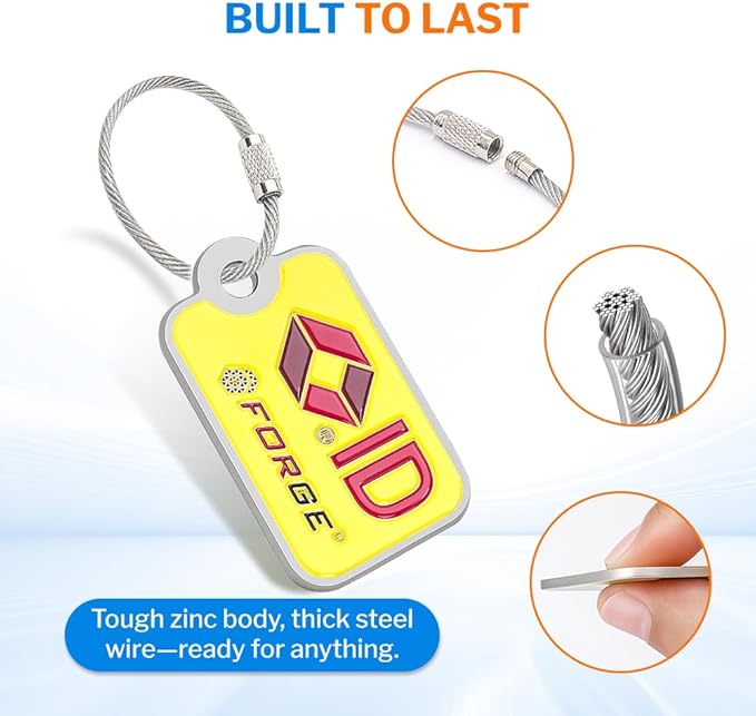 Forge Lost and Found Luggage Tags, Global Luggage Tracking Tag, WorldTracer Compatible, Travel Sentry Powered Baggage ID System for Luggage, Bags, Suitcases, and More (Yellow 4 PK)