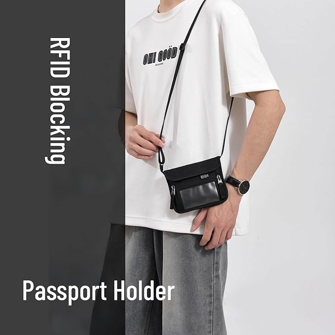 Passport Holder for Travel Pouch Neck Wallet for Traveling Women Men with RFID Blocking Waterproof and Slim Neck Pouch Adjustable Neck Strap (Light grey)