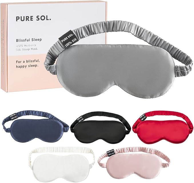 Pure SOL. Silk Sleep Mask - 100% Mulberry Silk Eye Mask - Eye Mask for Sleeping & Blindfold for Power nap During Travel (Charcoal)