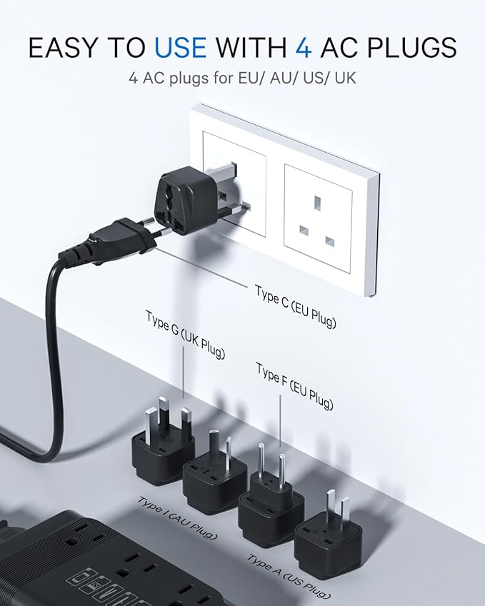 DOACE 220v to 110v Voltage Converter US to Europe: 350W 220 to 110 Voltage Converter for European Travel - International Power Adapter Plug Combo Step Down Transformer Black