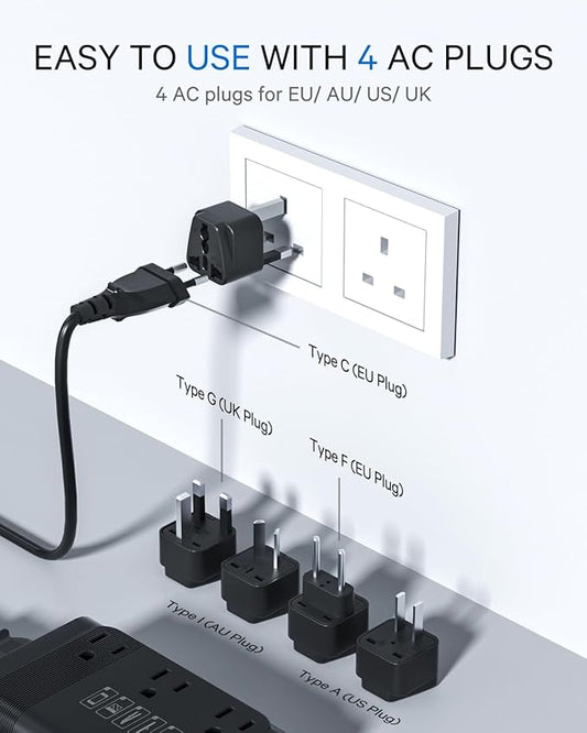 DOACE 220v to 110v Voltage Converter US to Europe: 350W 220 to 110 Voltage Converter for European Travel - International Power Adapter Plug Combo Step Down Transformer Black