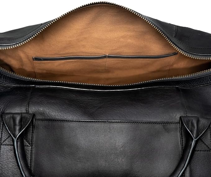 Full Grain Leather Duffle Bag – 25L Travel, Gym & Carry-On Weekender for Men | Handcrafted Overnight Bag with Brass Hardware, Black Style