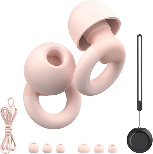 Earplugs for Sleeping,Noise Reduction Soft Silicone Ear Plugs with 7 Pairs Ear Tips&One Connection Cord,Hearing Protection Reusable Earplugs for Sleeping,Concert, Work&Sound Reduction 25dB-30db