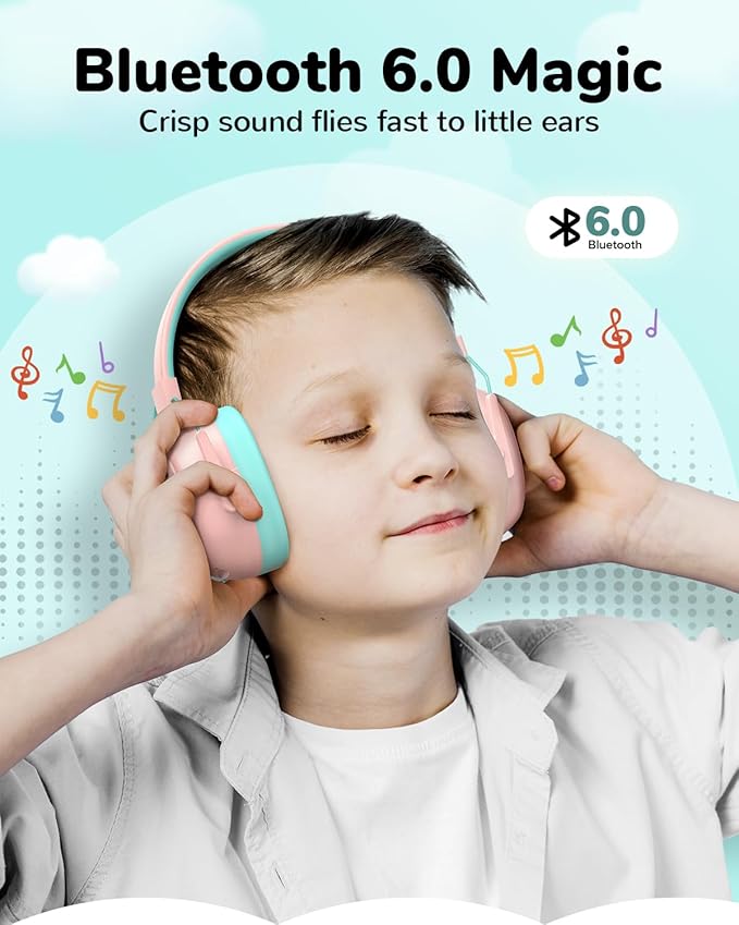 Kids Noise Cancelling Headphones, Sound Proof Ear Protection, 29dB SNR Noise Reduction Bluetooth 6.0 Earmuff, 94dB Lock - 80H Playtime, Hearing Protection for Autism, Shooting Gun Range Mowing (Pink)