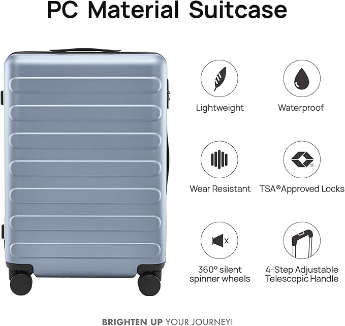 NINETYGO Medium Checked Luggage 24 Inch, Checking In Luggage with Smooth Spinner Wheels, Lightweight, Hard Shell PC Suitcase, Lightweight Travel Luggage, TSA Approved (Shadow, Rhine Basic)