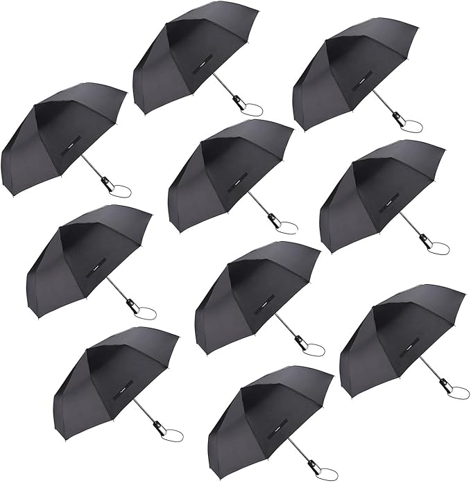 TradMall 10 Pack Bulk Umbrellas Travel Windproof Portable Compact Large Canopy Ergonomic Handle Auto Open & Close