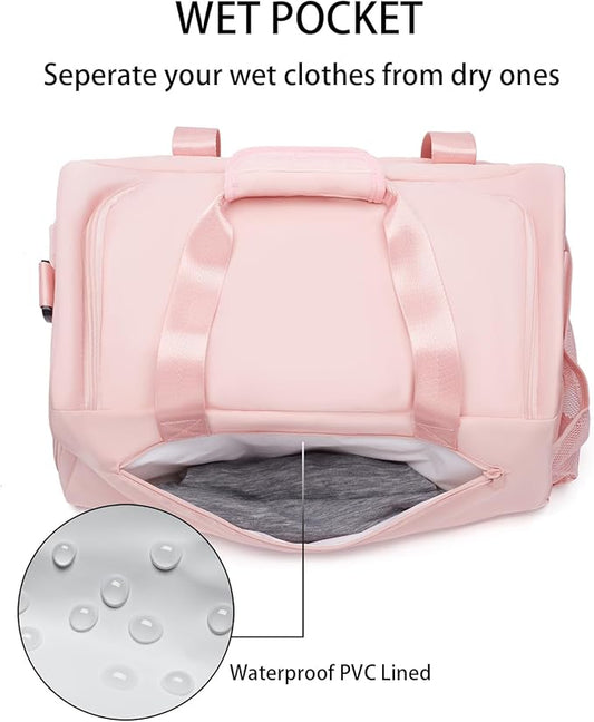 Gym Bag for Men Women, Small Fitness Workout Sports Bag with Wet Pocket & Shoes Compartment, Water Resistant Overnight Weekender Duffel Bag