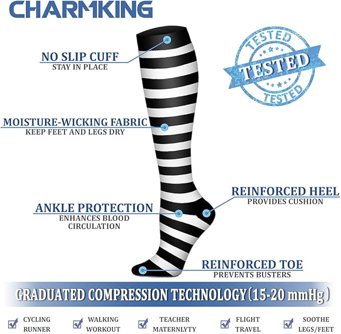 CHARMKING Compression Socks for Women & Men Circulation (8 Pairs) 15-20 mmHg is Best Support for Athletic Running,Cycling