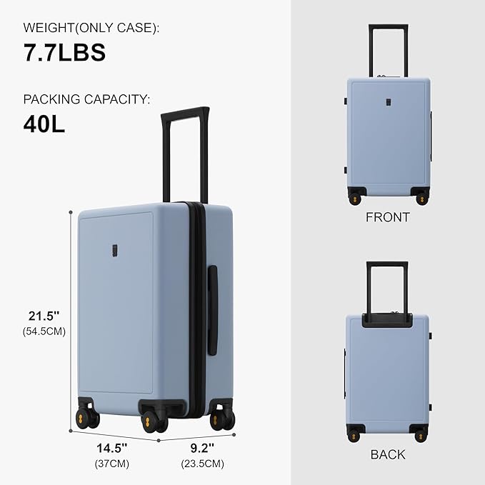 LEVEL8 Elegance Checked Luggage, 24 Inch Hardside Suitcase, Lightweight Matte Hardshell with Tsa Lock, Large Suitcases with Spinner Wheels, Light Blue