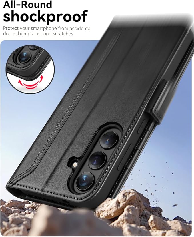 OCASE Compatible with Galaxy S25 Wallet Case, PU Leather Flip Folio Case with Card Holders RFID Blocking Kickstand [Shockproof TPU Inner Shell] Protective Phone Cover 6.2 Inch 2025, Retro Graphite