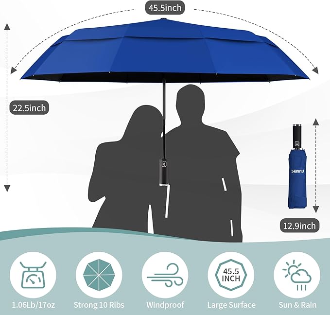 Seniny Windproof Travel Umbrella, Automatic Umbrellas for Rain, Portable & Compact Umbrellas for Backpack, Strong UV for Protection, Folding Small Sun Umbrella for Car, Walking