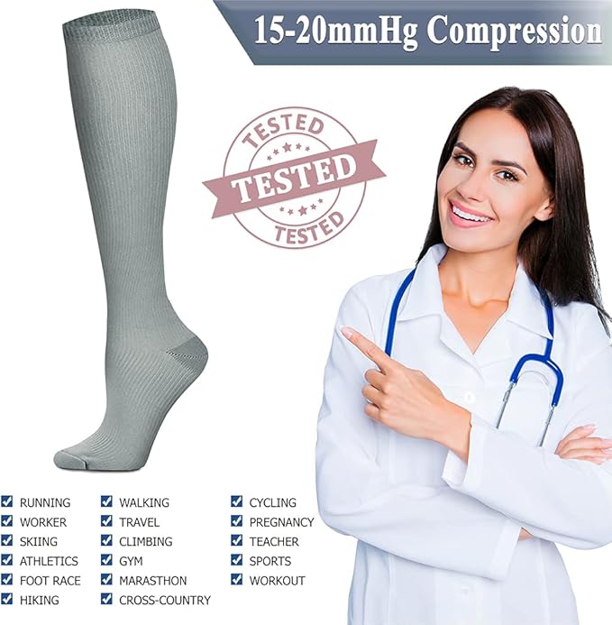 QUXIANG Copper Compression Socks for Women & Men Circulation (8 Pairs) - Best for Running Athletic Cycling - 15-20 mmHg