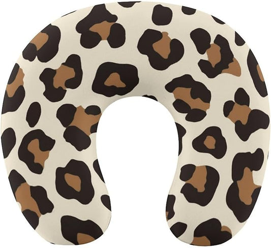 Men’s Comfort U-Shaped Neck Pillow Memory Foam Travel, Leopard Prints Printed U-Shape, Breathable Car Airplane Support