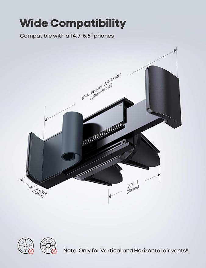 Lamicall Car Cell Phone Mount, Air Vent Clip Holder, Universal Stand Hands Free Cradle Compatible with Phone 12 Mini 11 Pro Xs Xs Max Xr X 8 7 6 6s Plus SE and Other 4.7-6.5'' Smartphones - Gray