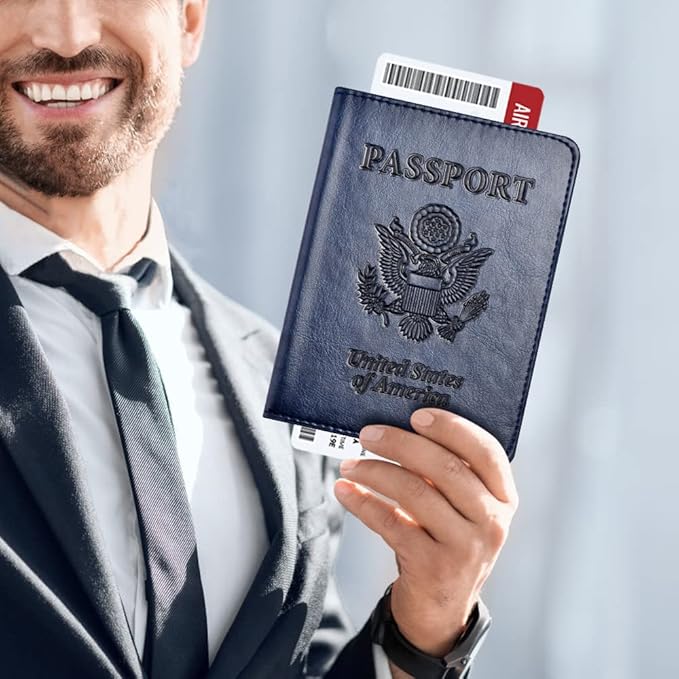 Passport and Vaccine Card Holder Combo, Passport Holder with Vaccine Card Slot, Passport Wallet, Passport Cover, Passport Case, Passport Holder for Women and Men(AB-Dark blue)