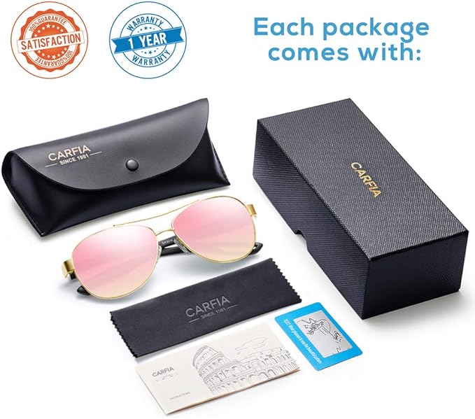 CARFIA Polarized Sunglasses for Women UV Protection Ultra-Lightweight Comfort Metal Frame Driving Glasses CA3210