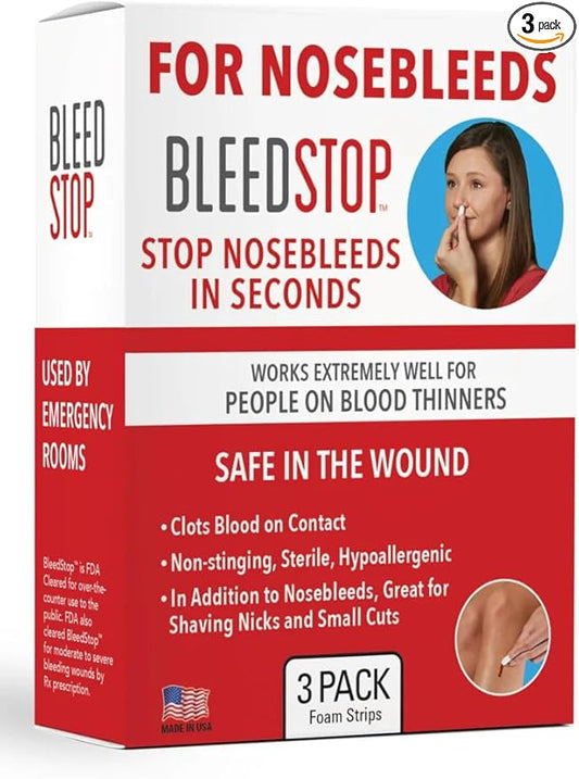 BleedStop™ First Aid Powder Strip for Blood Clotting, Trauma Kit, Blood Thinner Patients, Camping Safety, and Survival Equipment for Moderate to Severe Bleeding Wounds or Nosebleeds - 18g (Pack of 3)