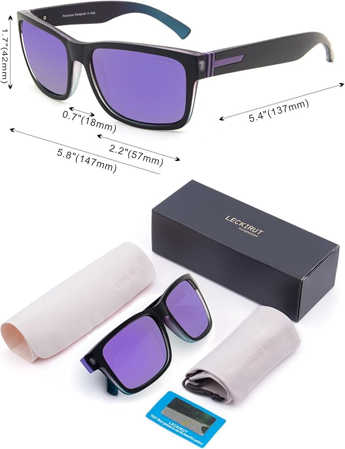 LECKIRUT Vintage Polarized Sunglasses for Men Women Retro Oversized Square Mirror Sun Glasses
