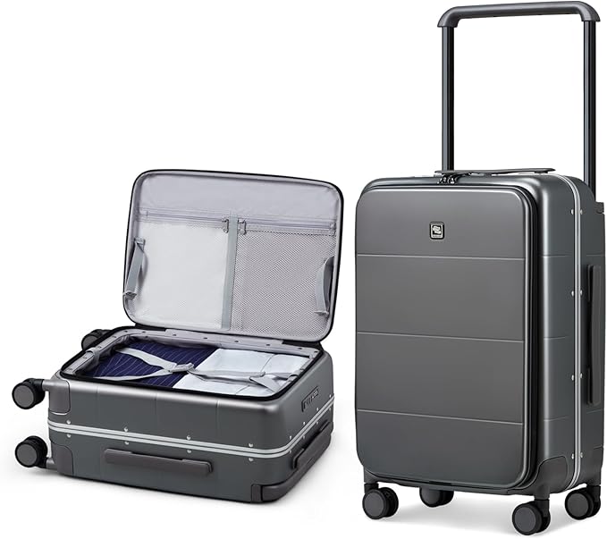 Hanke Top Opening 24 Inch Luggage with Spinner Wheels, Aluminum Frame All-PC Hard Shell Medium Suitcase, Zipperless Trunk Wide Handle Luggage, TSA Checked-Medium(Graphite Grey, 69L)