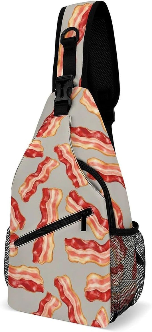SWEET TANG Sling Bag Crossbody Backpack for Women Men, Breathable Multipurpose Satchel Bag Food Bacon, Anti Theft Funny Outdoor Daypack