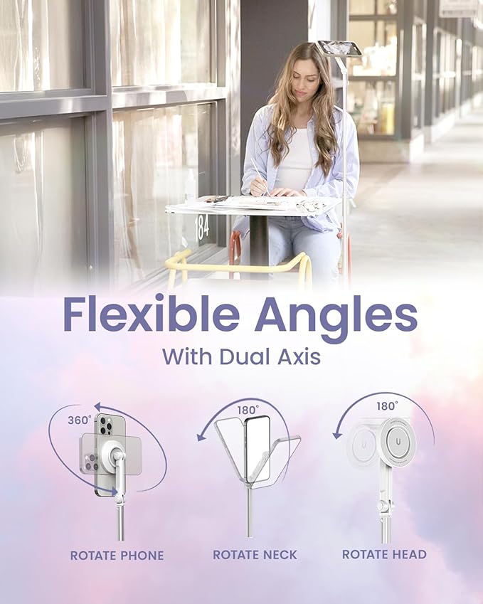 KraftGeek Magnetic Phone Tripod for iPhone MagSafe – 66'' Automatic Selfie Stick with Remote, Portable Tripod Stand for Video Recording, Travel, Vlogging (White)