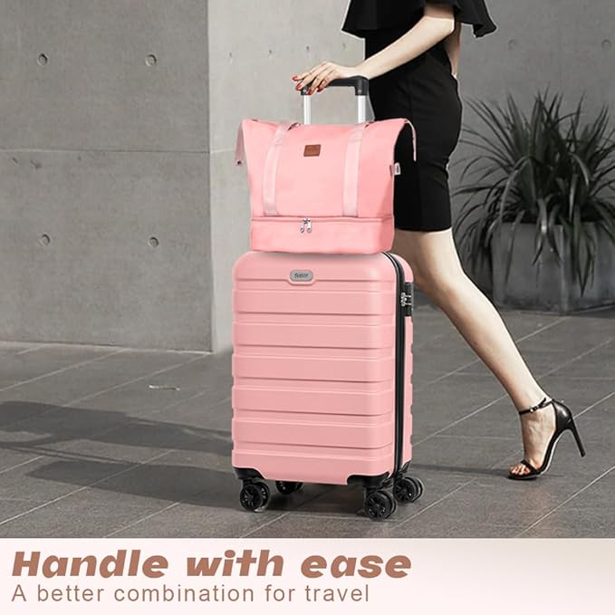AnyZip Luggage Set 20 Inch Carry on Luggage PC ABS Hardshell Lightweight Suitcases for Travelling with 4 Universal Wheels TSA Lock Pink