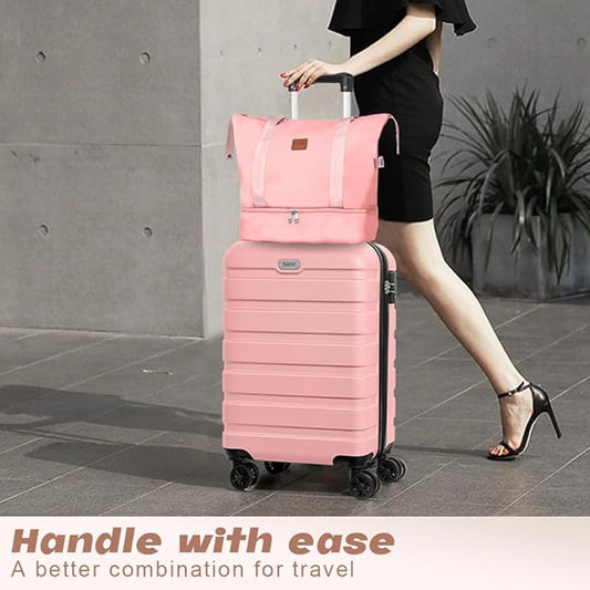 AnyZip Luggage Set 20 Inch Carry on Luggage PC ABS Hardshell Lightweight Suitcases for Travelling with 4 Universal Wheels TSA Lock Pink