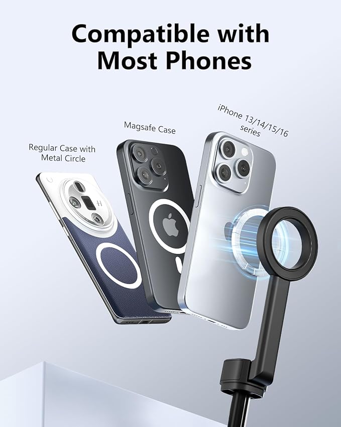 UBeesize Magnetic Tripod for iPhone with Remote, 64’’ Extendable Phone Stand for Video Recording/Vlogging, N52 Strong Holder for iPhone 12-15/Android, Portable Travel Selfie Stick Tripod(Black)