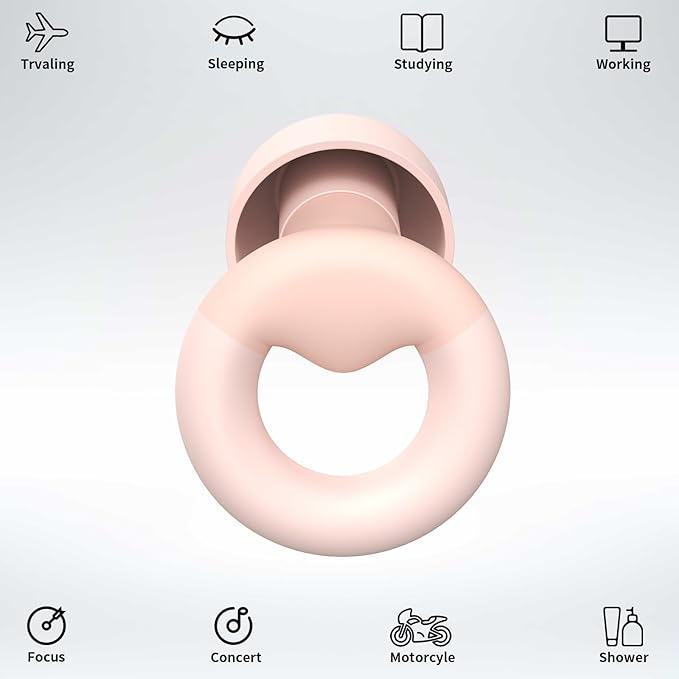 Earplugs for Sleeping,Noise Reduction Soft Silicone Ear Plugs with 7 Pairs Ear Tips&One Connection Cord,Hearing Protection Reusable Earplugs for Sleeping,Concert, Work&Sound Reduction 25dB-30db