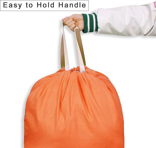 Cotton Canvas Laundry Bag with Handles & Drawstring Straps, Heavy Duty Extra Large Laundry Bags for Laundromat and Household, 25.5x34 Inch, Orange