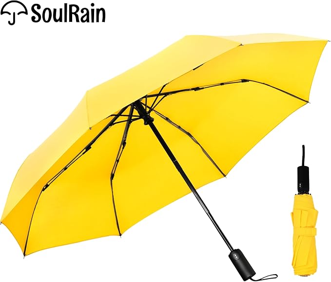 SoulRain Travel Umbrella - Compact Umbrella for Rain - Perfect Large Auto Folding Umbrella - Ideal Car umbrella, Small umbrella, and Travel Companion