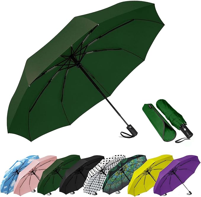 SIEPASA Windproof Travel Compact Umbrella-Automatic Umbrellas for Rain-Compact Folding Umbrella, Travel Umbrella Compact, Small Portable Windproof Umbrellas for Men Women Teenage. (Green)