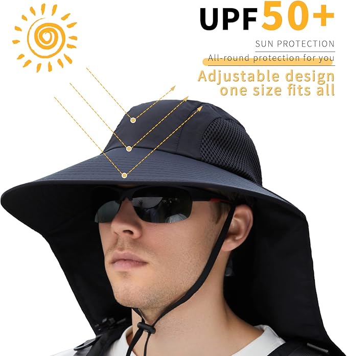 Sun Hat for Men Women with Neck Flap,UPF 50+ UV Protective Hiking Fishing Hats,Wide Brim Sun Hat for Women&Men