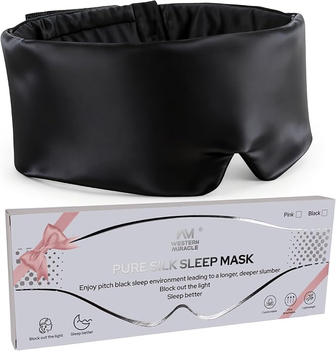 Silk Sleep Mask – 100% Mulberry Silk Eye Mask for Sleeping, Soft Slip Feel, Adjustable Headband, Blackout for Side Sleepers, Men & Women