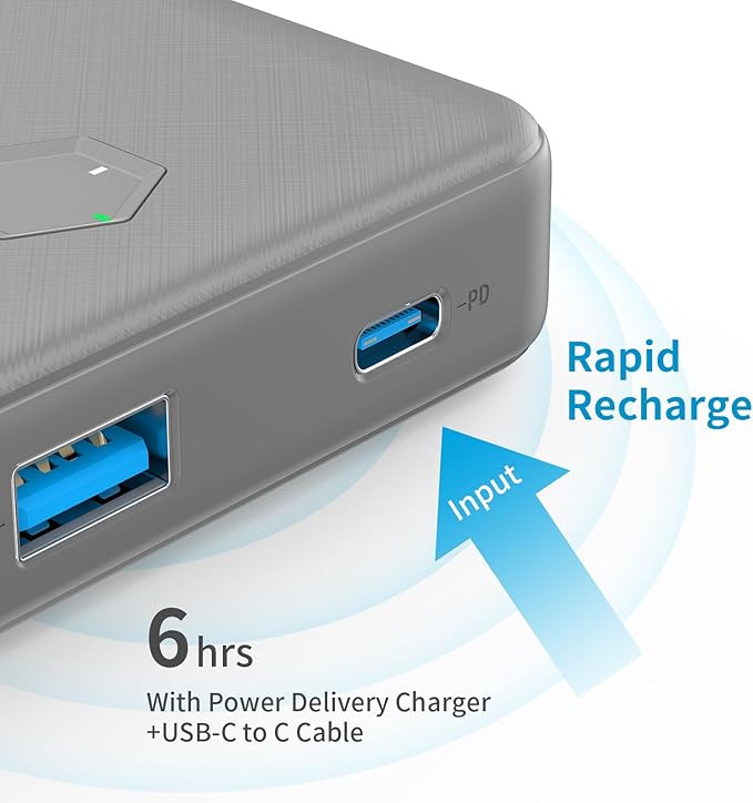 Portable Charger, Slim 20000mAh PD 20W Power Bank, USB C in&out High-Speed Charging Battery Pack, External Phone Powerbank Compatible with iPhone 16 15 14 13 12 Samsung S22 S21 Google iPad etc(Grey)