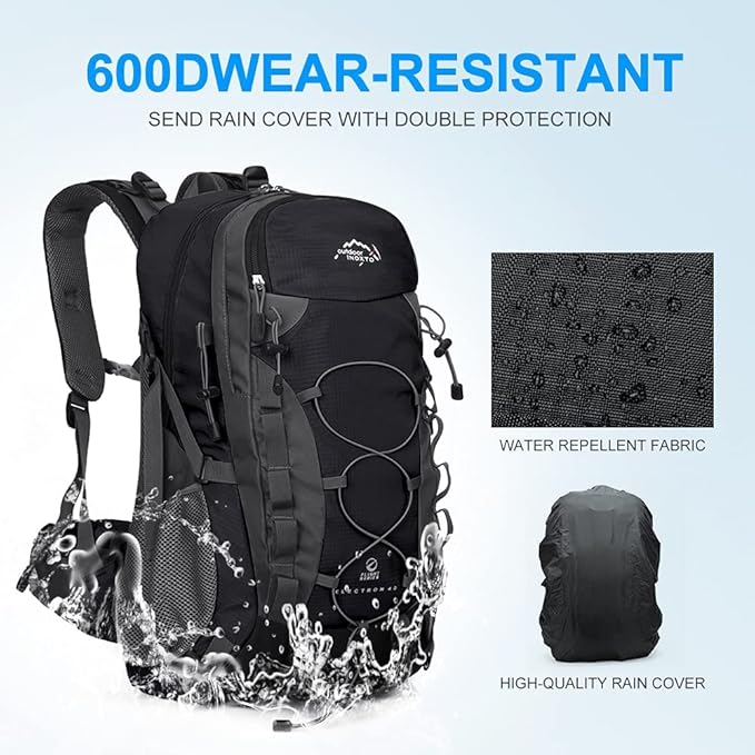 INOXTO lightweight Hiking Backpack 35L/40L Hiking Daypack with Waterproof Rain Cover for Travel Camping Outdoor Men and Women